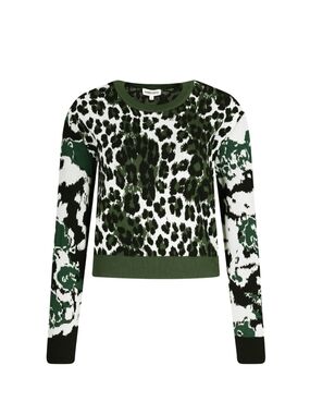 KENZO Animal Jacquard Knit Sweater XS Black Green Made In Italy